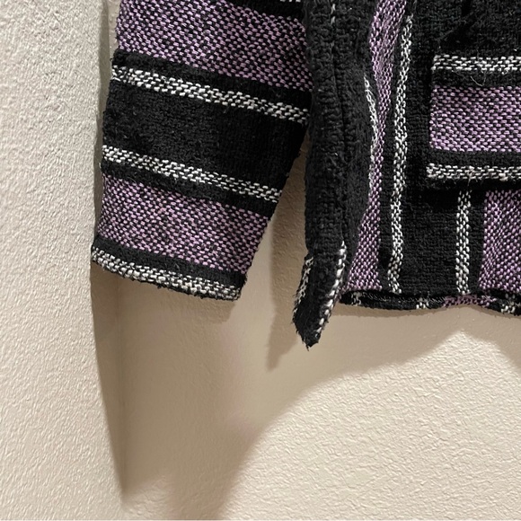 CUAMATZI MEXICAN TEXTILES Men’s Purple Striped Serape Jacket L - Picture 2 of 5